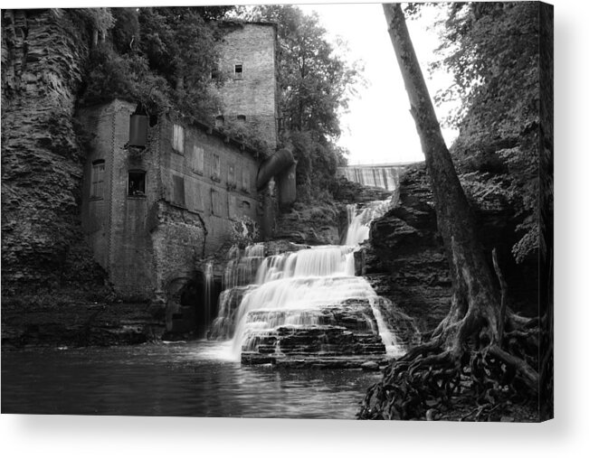 Wells Falls Acrylic Print featuring the photograph Wells Falls bw by Patricia Caron
