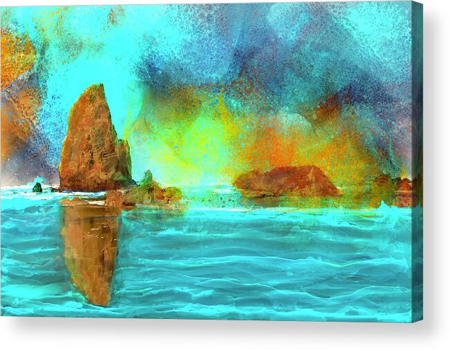 Sea Stacks Acrylic Print featuring the mixed media West Coast Sea Stacks by Peggy Collins