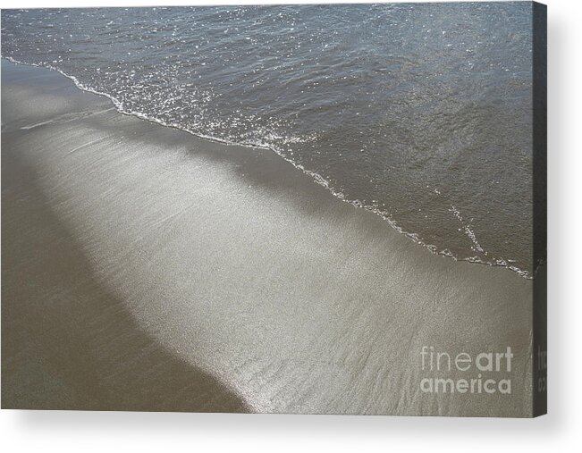 Sandy Beach Acrylic Print featuring the photograph Wet sand, sea water and reflections of sunlight 2 by Adriana Mueller
