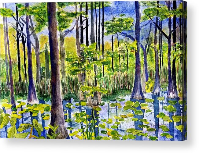 Cypress Dunes Acrylic Print featuring the painting Where the Bullfrogs live by Ann Frederick