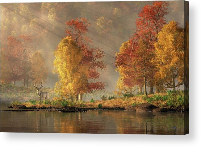 White Hart Acrylic Print featuring the digital art White Hart in an Autumn Valley by Daniel Eskridge