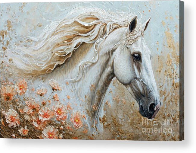 Horse Acrylic Print featuring the painting White Mustang by Tina LeCour