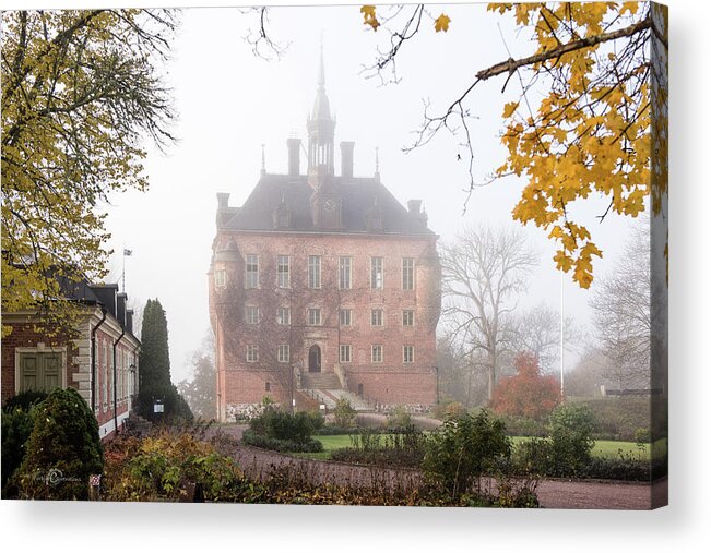 Wik Castle Acrylic Print featuring the photograph Wik Castle a foggy autumn morning by Torbjorn Swenelius