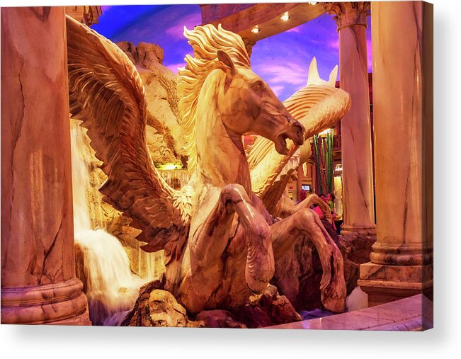 Winged Horse Acrylic Print featuring the photograph Winged horse at Caesars Palace, Las Vegas by Tatiana Travelways