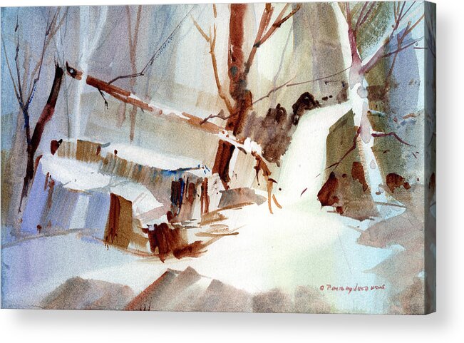 Watercolor Acrylic Print featuring the painting Winter Morning Mist by P Anthony Visco