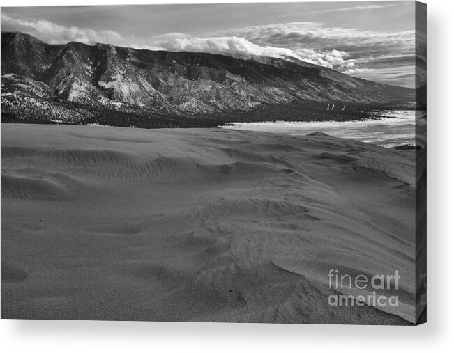 Great Acrylic Print featuring the photograph Winter Storms Approaching Great Sand Dunes National Park Black And White by Adam Jewell