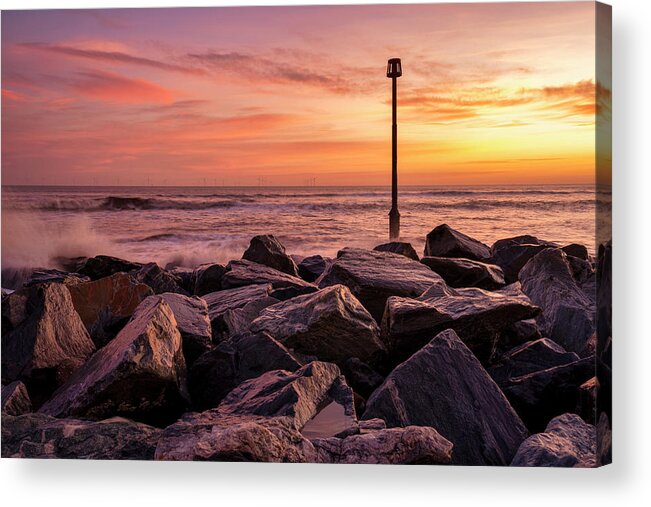 Withernsea Sunrise Acrylic Print featuring the photograph Withernsea Beach Sunrise Waves by Tim Hill