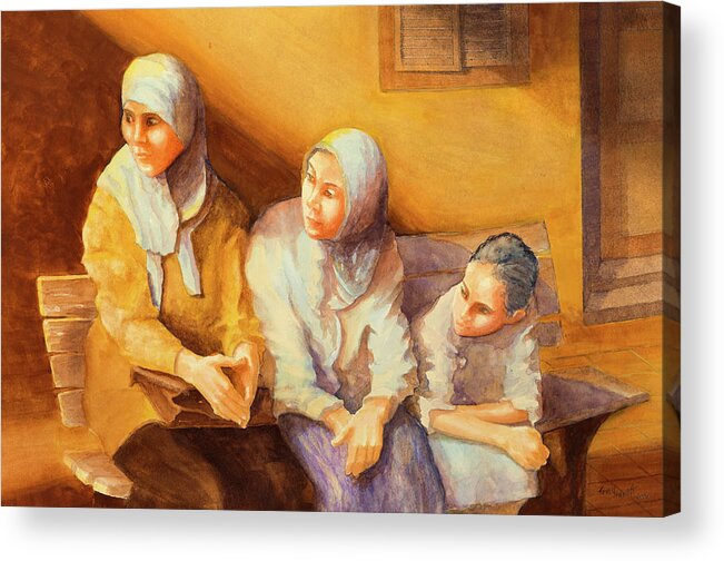 2014 Acrylic Print featuring the painting Women waiting in a Turkish plaza by George Harth