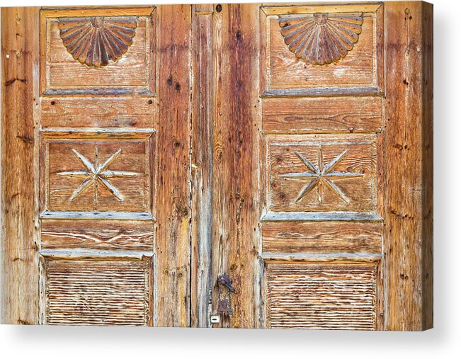 Brown Acrylic Print featuring the photograph Patterns on wooden door by Viktor Wallon-Hars