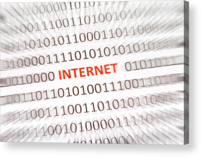 Internet Acrylic Print featuring the photograph Word Internet embedded in binary code by Nigelcarse