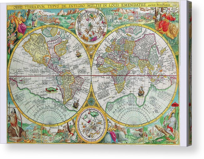 Maps Acrylic Print featuring the drawing World Map by Petrus Plancius