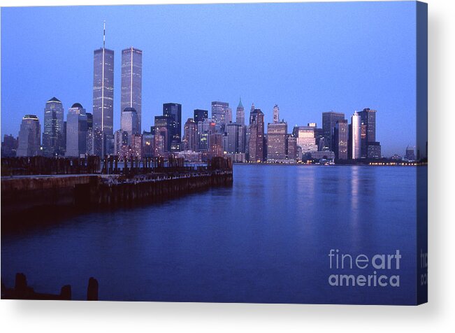 Dorothy Lee Photos Acrylic Print featuring the photograph World Trade Center Towers At Dusk by Dorothy Lee