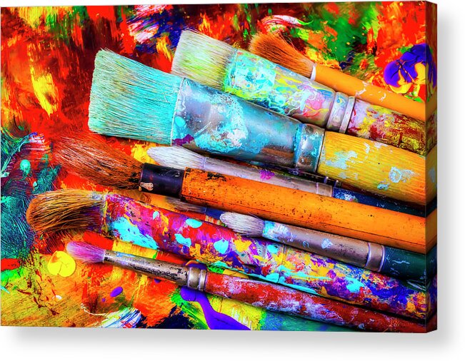 Artist Acrylic Print featuring the photograph Worn Artist Paintbrushes by Garry Gay