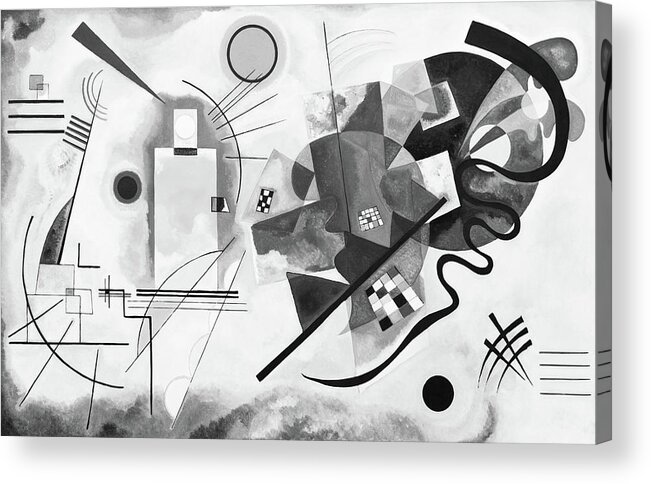 Yellow Red Blue Abstract Painting By Wassily Kandinsky Acrylic Print featuring the photograph Yellow Red Blue Abstract BW by Bob Pardue