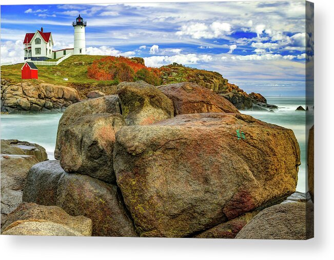 America Acrylic Print featuring the photograph York Maine Lighthouse on Cape Neddick - Nubble Light by Gregory Ballos