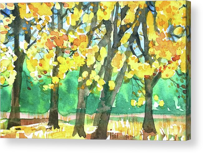 Yosemite Acrylic Print featuring the painting Yosemite Autumn Colors. by Luisa Millicent