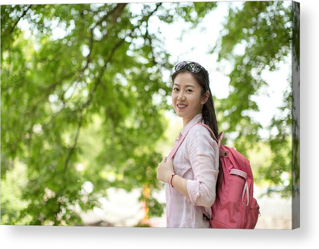 Expertise Acrylic Print featuring the photograph Young asian woman under tree,smiling and looking to camera by Xia Yuan