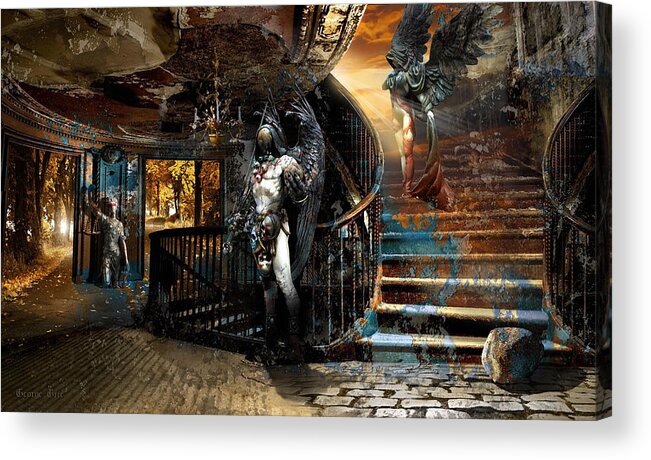Angel Grim Reaper Femida Acrylic Print featuring the digital art Stairway to Heaven vs. Stairwell to Hell by George Grie