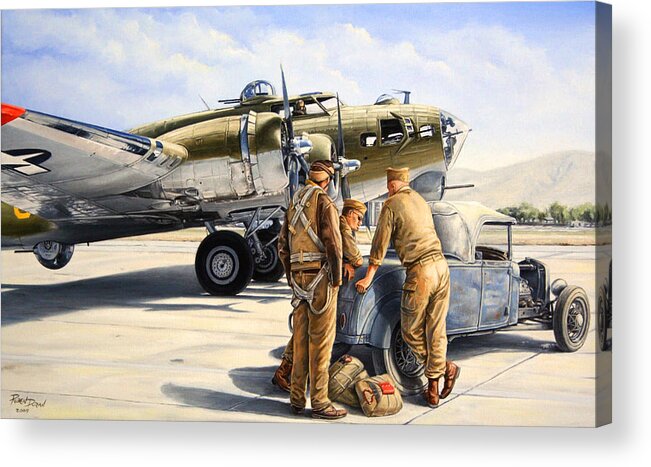Hot Rod Acrylic Print featuring the painting The Gunners by Ruben Duran