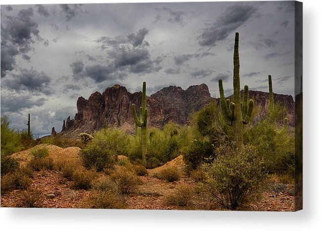 The Superstition Mountains Acrylic Print featuring the photograph A Stormy Day at the Superstitions by Saija Lehtonen