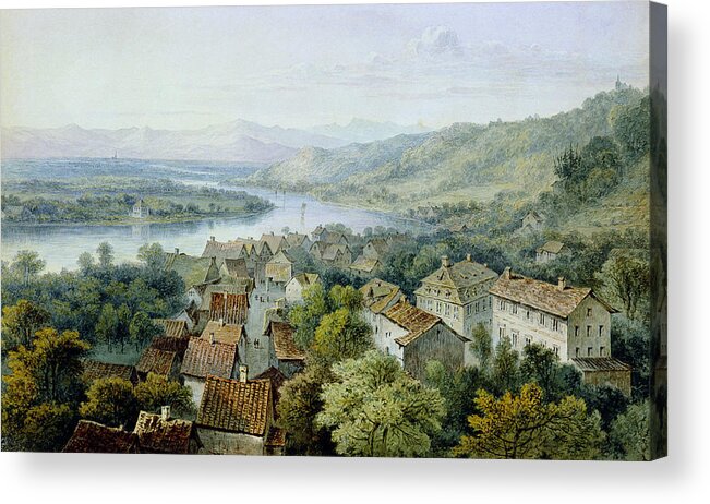 River Rhine Acrylic Print featuring the drawing A View Of Karlsruhe by Thomas Sidney Cooper