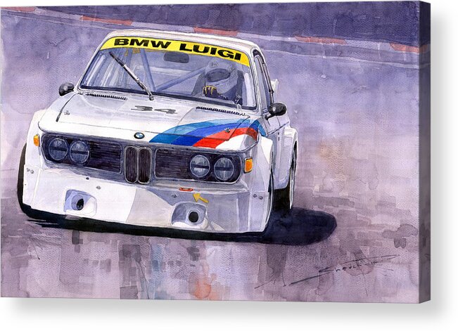Watercolor Acrylic Print featuring the painting Bmw 3 0 Csl 1972 1975 by Yuriy Shevchuk
