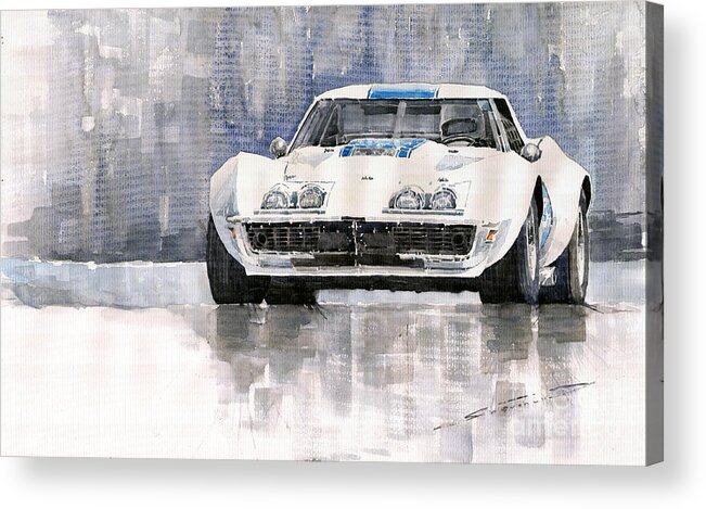 Shevchukart Acrylic Print featuring the painting 1974 Chevrolet Corvette C3 by Yuriy Shevchuk