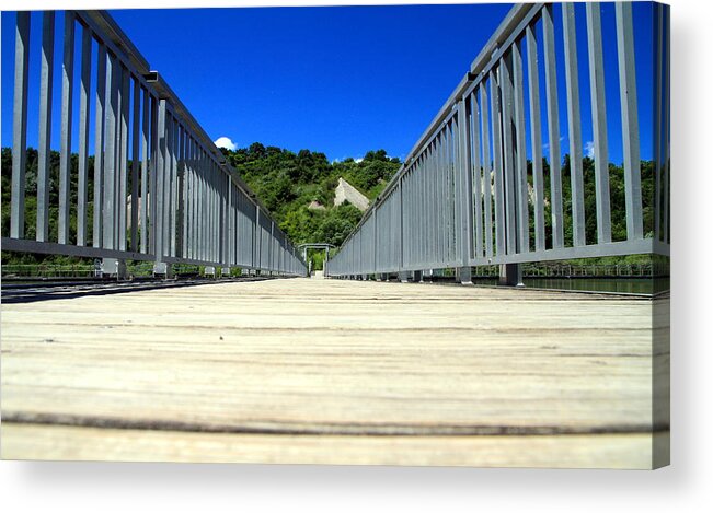 Blue Acrylic Print featuring the photograph Down the Bridge by Valentino Visentini
