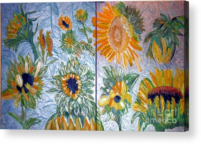 Diptych Sunflower Acrylic Print featuring the painting Dyptich Sunflower by Vicky Tarcau