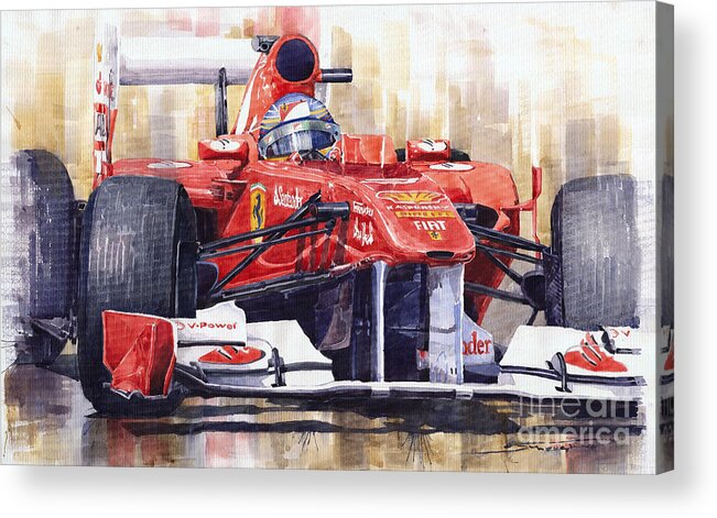 Watercolour Acrylic Print featuring the painting 2011 Ferrari 150 Italia Fernando Alonso F1  by Yuriy Shevchuk