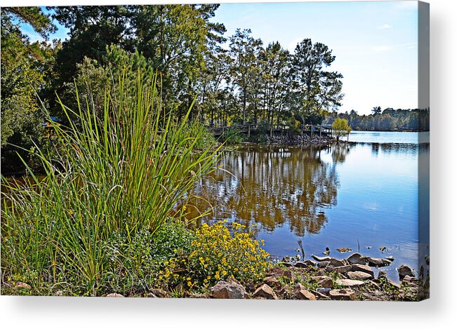 Water Acrylic Print featuring the photograph Flowers on the Shore by Linda Brown