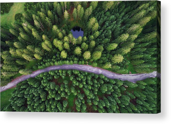 Aerial Acrylic Print featuring the photograph Hidden Lake by Ales Krivec