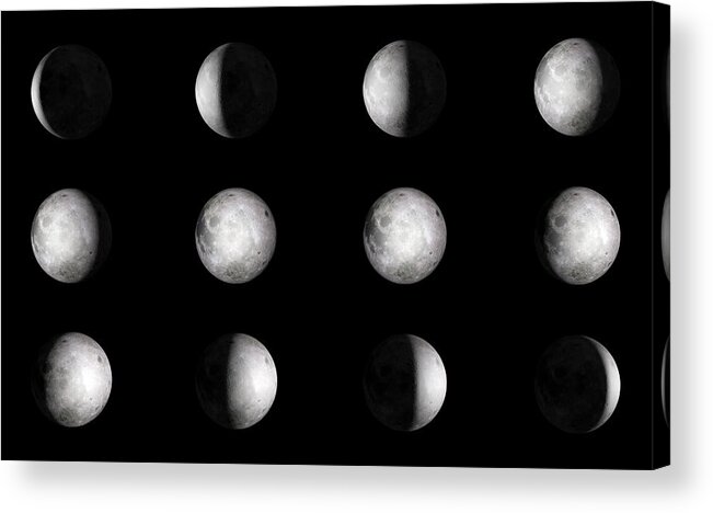Black Background Acrylic Print featuring the photograph Moon 12 Steps by Brainmaster