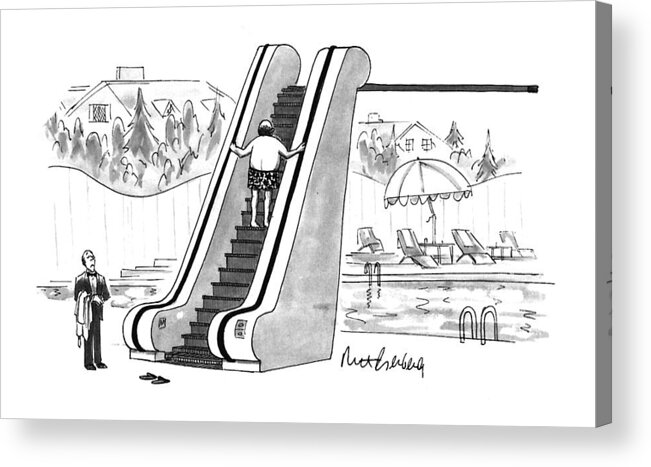 (the Rich Man Taking An Escalator To His Diving Board.)
Money Acrylic Print featuring the drawing New Yorker August 22nd, 1994 by Mort Gerberg