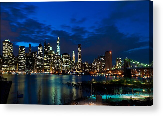 Amazing Brooklyn Bridge Photos Acrylic Print featuring the photograph NY Skyline from Brooklyn Heights Promenade by Mitchell R Grosky