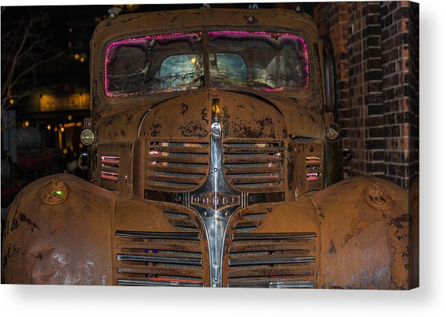 Truck Market Acrylic Print featuring the photograph Old Dodge truck in Neon by James Canning