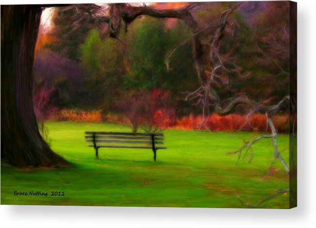 Autumn Acrylic Print featuring the painting Park Bench by Bruce Nutting