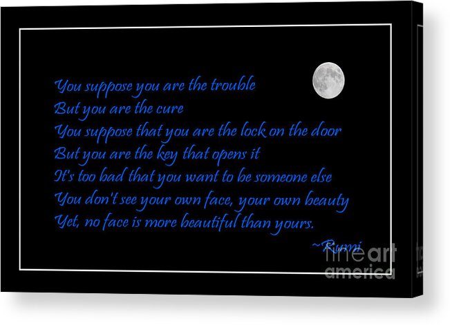 Rrumi Quote - Beauty - Loving You Acrylic Print featuring the photograph Rumi Quote - Beauty - Loving You by Barbara A Griffin