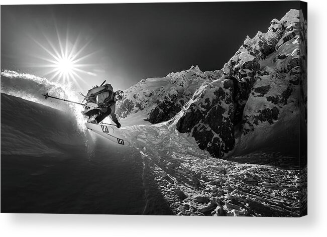 Powder Acrylic Print featuring the photograph Snow Splash Over The Edge by Sandi Bertoncelj