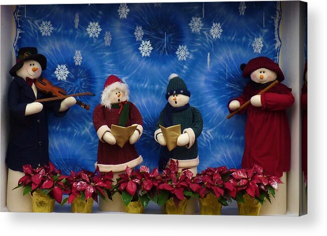 Snowmen Acrylic Print featuring the photograph Snowmen Carolers by Jeanette Oberholtzer