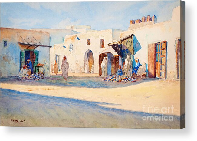 Looking Acrylic Print featuring the painting Street scene from Tunisia. by Celestial Images
