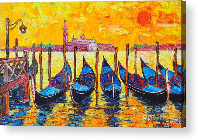 Venice Acrylic Print featuring the painting Sunrise In Venice Italy Gondolas And San Giorgio Maggiore by Ana Maria Edulescu