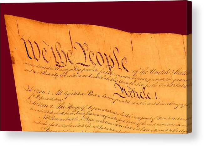 13 Acrylic Print featuring the drawing US Constitution Closest Closeup Violet Red Background by L Brown