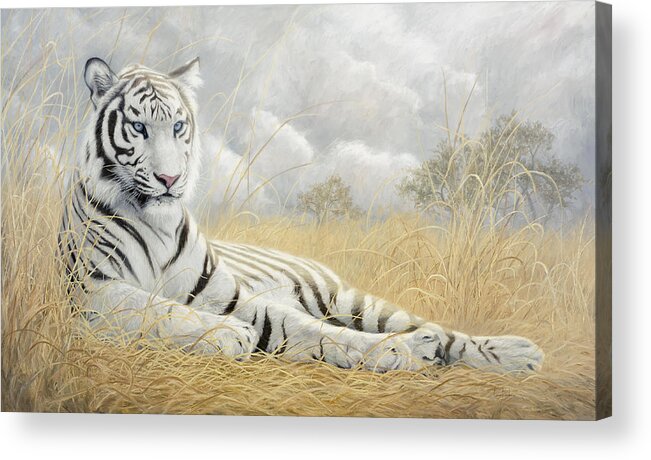 Tiger Acrylic Print featuring the painting White Tiger by Lucie Bilodeau