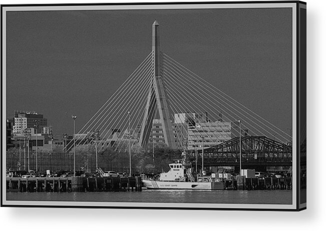 Structures Acrylic Print featuring the photograph Zakim Bridge in BW by Caroline Stella