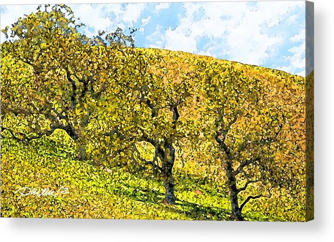 Painting Landscape Trees Gold California Pavelle Fine Art Acrylic Print featuring the digital art California Hillside by Jim Pavelle
