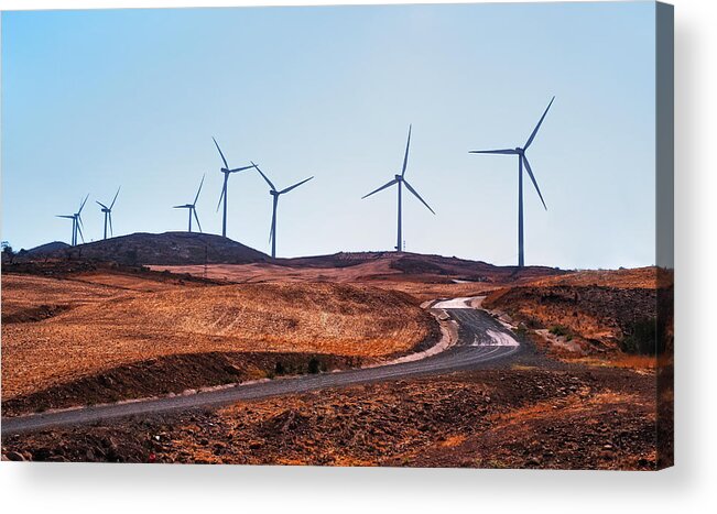 Landscape Acrylic Print featuring the photograph Windmills near El Chorro by Jenny Rainbow