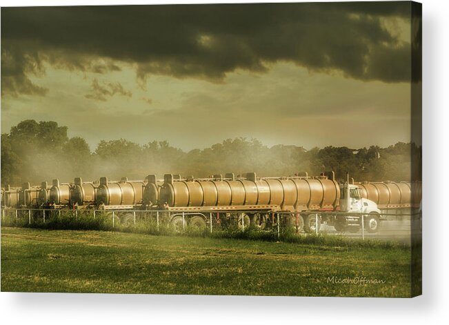 Tank Trucks Acrylic Print featuring the photograph 12 Tank Trucks Warming Up by Micah Offman