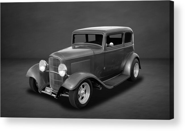 Frank J Benz Acrylic Print featuring the photograph 1932 Ford 5-Window Sedan - BW - 4 by Frank J Benz