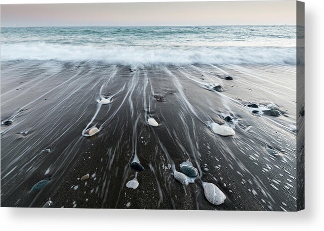 Seascape Acrylic Print featuring the photograph Pebbles in the beach and flowing sea water by Michalakis Ppalis
